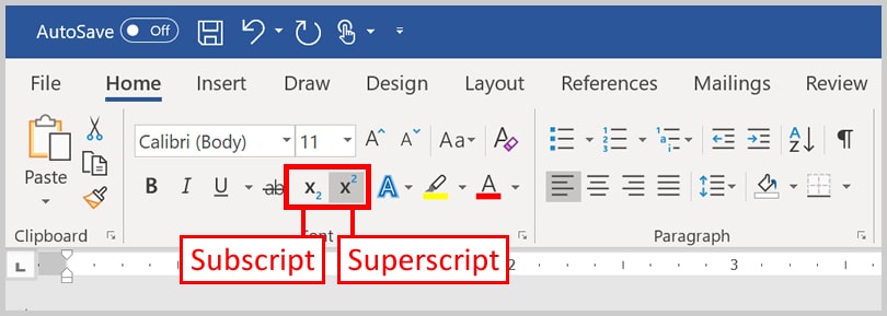 how to type subscript word
